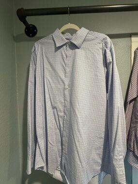 Egara Men's Blue Checked Dress Shirt - Classic Button-Down